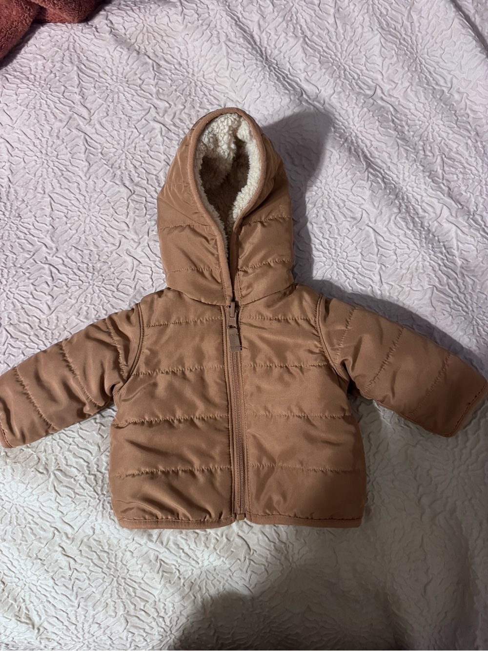 Carter's Tan Hooded Puffer Jacket with Sherpa Lining